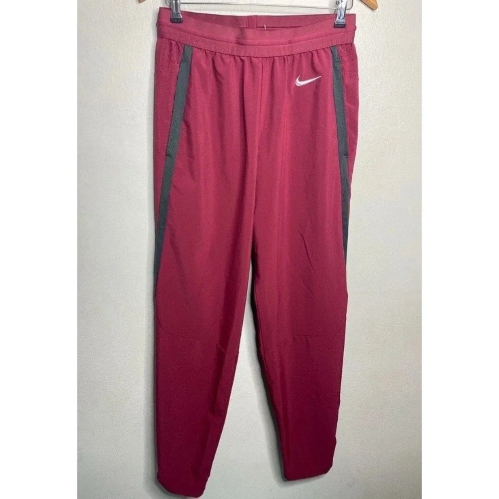 Nike Track Pant Medium Maroon Black Stripe Ankle Zip Dri-fit Poly Jogger New